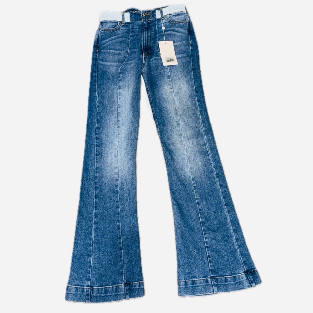 ๐๐น REVICE NWT 2-Tone Panelโ Flare Jeans Y2K Heart Rear Contrast Denim Sz 25 - Picture 6 of 8